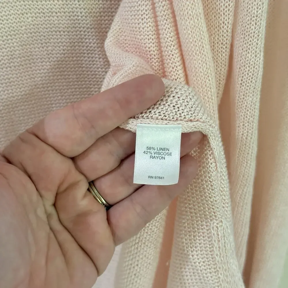 J. Jill Light Pink Linen Blend Open Front Cardigan L Long Sleeve Lightweight